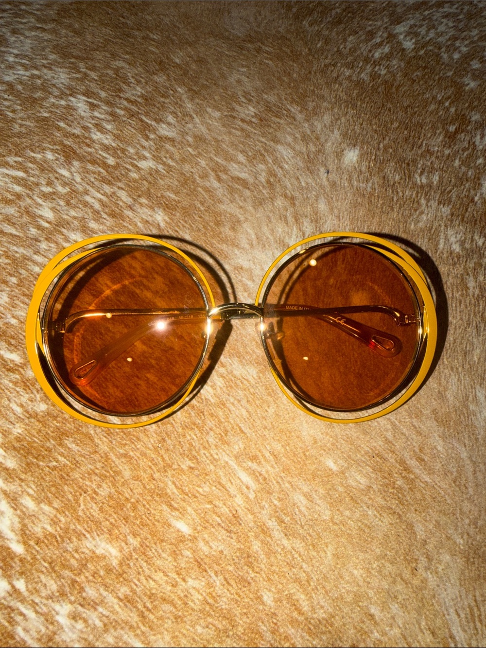 Round Amber Oversized Sunglasses - Yellow